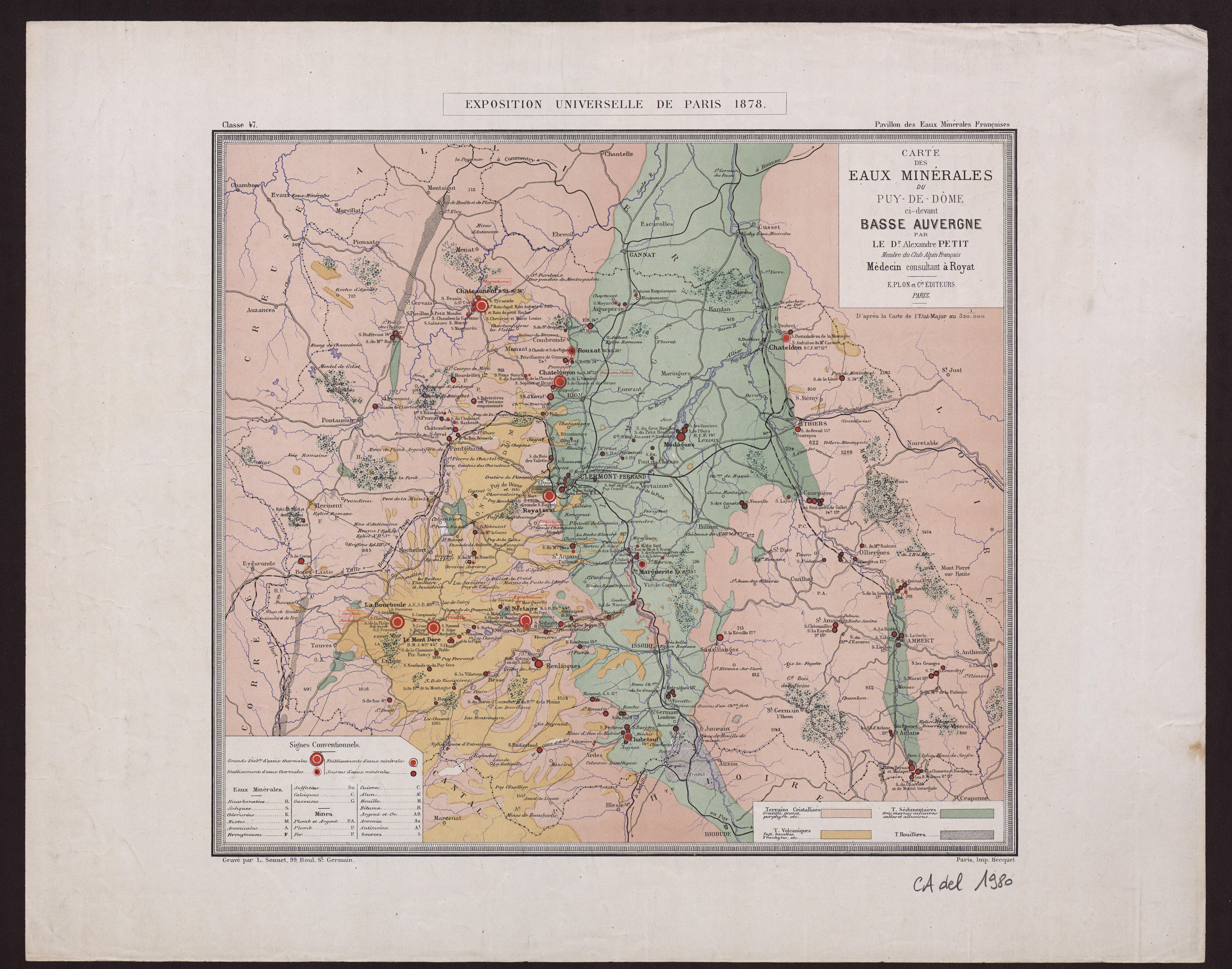 Petit, Carte des eaux minérales du Puy-de-Dôme, ci-devant Basse-Auvergne, 1878